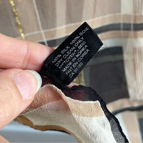 Halston Vintage Gold Metallic Plaid Silk Chiffon Long Scarf - Picture 4 of 8